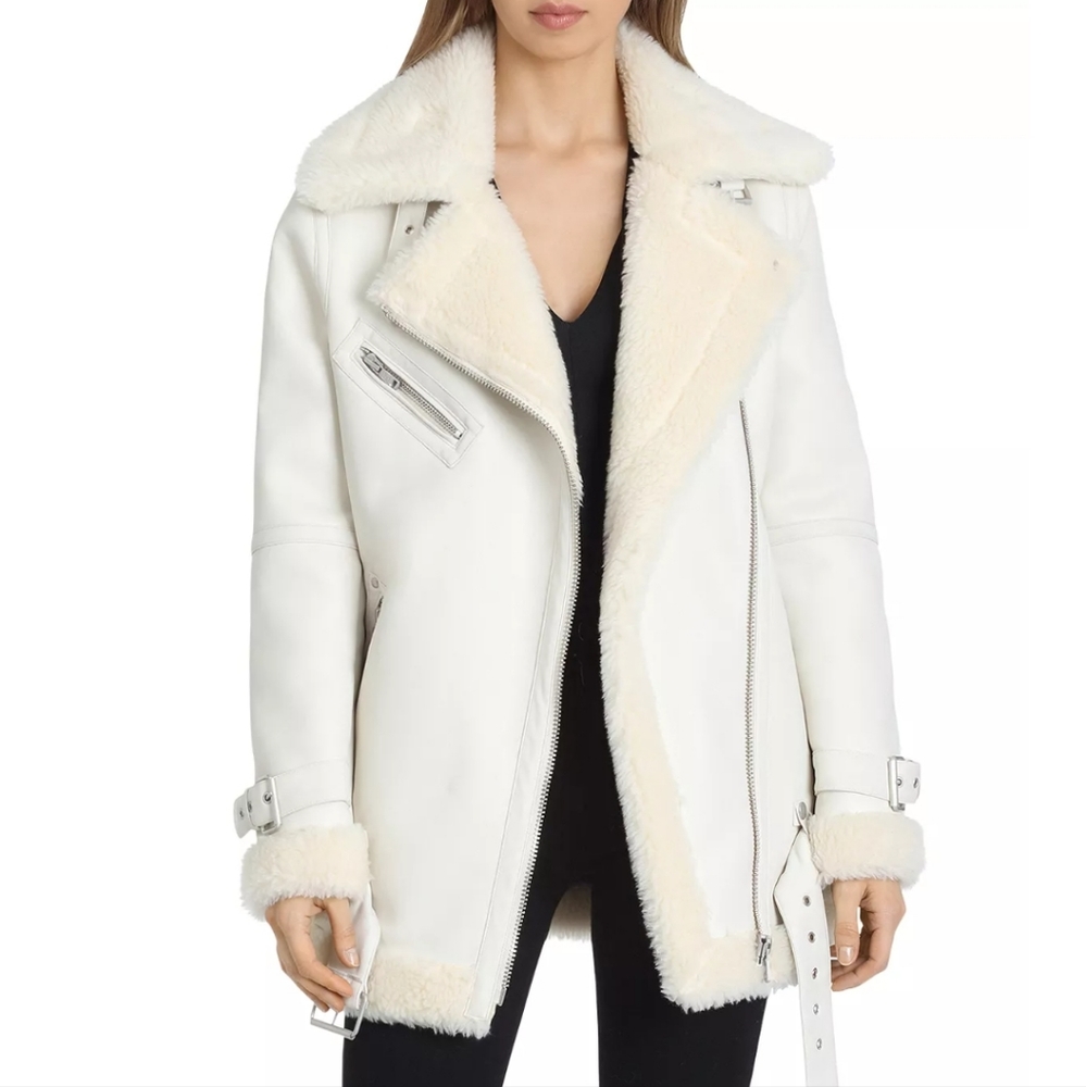Avec Les Filles Oversized Faux Shearling Biker Jacket